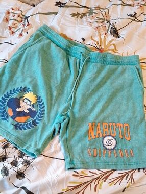 Naruto Shippuden Teal Graphic Mens Shorts L 36 38 Sweats
